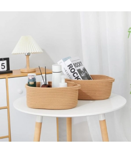 Generic Cotton 2 Pcs 10x7x4 Inch Oval Storage Basket For Clothes (Beige)
