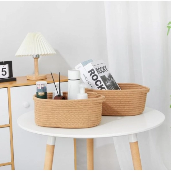 Generic Cotton 2 Pcs 10x7x4 Inch Oval Storage Basket For Clothes (Beige) Generic Cotton 2 Pcs 10x7x4 Inch Oval Storage Basket For Clothes (Beige)