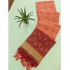 Generic Women's Raw Silk Ikkat Saree With Unstitched Blouse 5.5Mtr (Peach)