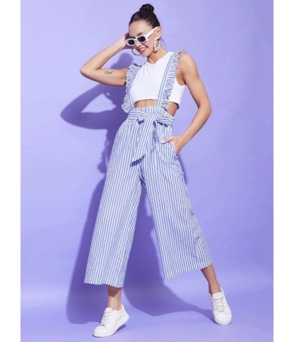 Generic Women's Cotton Pinafore Shoulder Straps Jumpsuit (Light Blue)