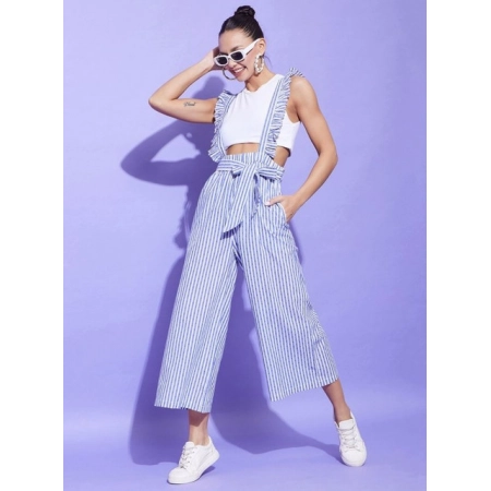 Generic Women's Cotton Pinafore Shoulder Straps Jumpsuit (Light Blue)