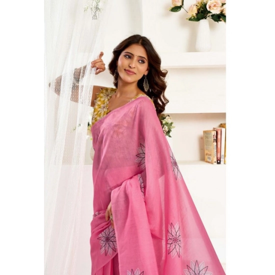 Generic Women's Faux Linen Floral Print Ready to wear Saree With Unstitched Blouse 5.5Mtr (Pink) Generic Women's Faux Linen Floral Print Ready to wear Saree With Unstitched Blouse 5.5Mtr (Pink)