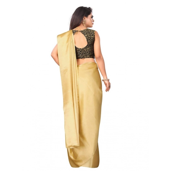 Generic Women's Satin Printed Saree With Unstitched Blouse 5.5Mtr (Gold)