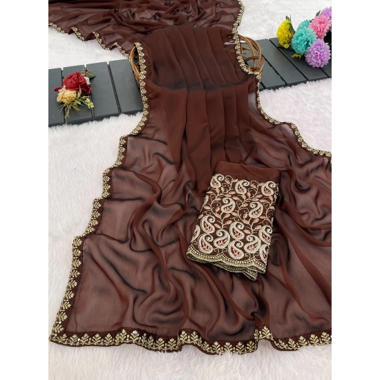 Generic Women's Chiffon Embroidered Saree With Unstitched Blouse 5.5Mtr (Brown) Generic Women's Chiffon Embroidered Saree With Unstitched Blouse 5.5Mtr (Brown)