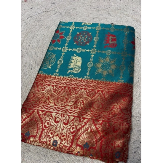 Generic Women's Jacquard Printed Saree With Unstitched Blouse 5.5Mtr (Teal) Generic Women's Jacquard Printed Saree With Unstitched Blouse 5.5Mtr (Teal)