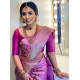 Generic Women's Litchi silk Printed Saree With Unstitched Blouse (Pink)