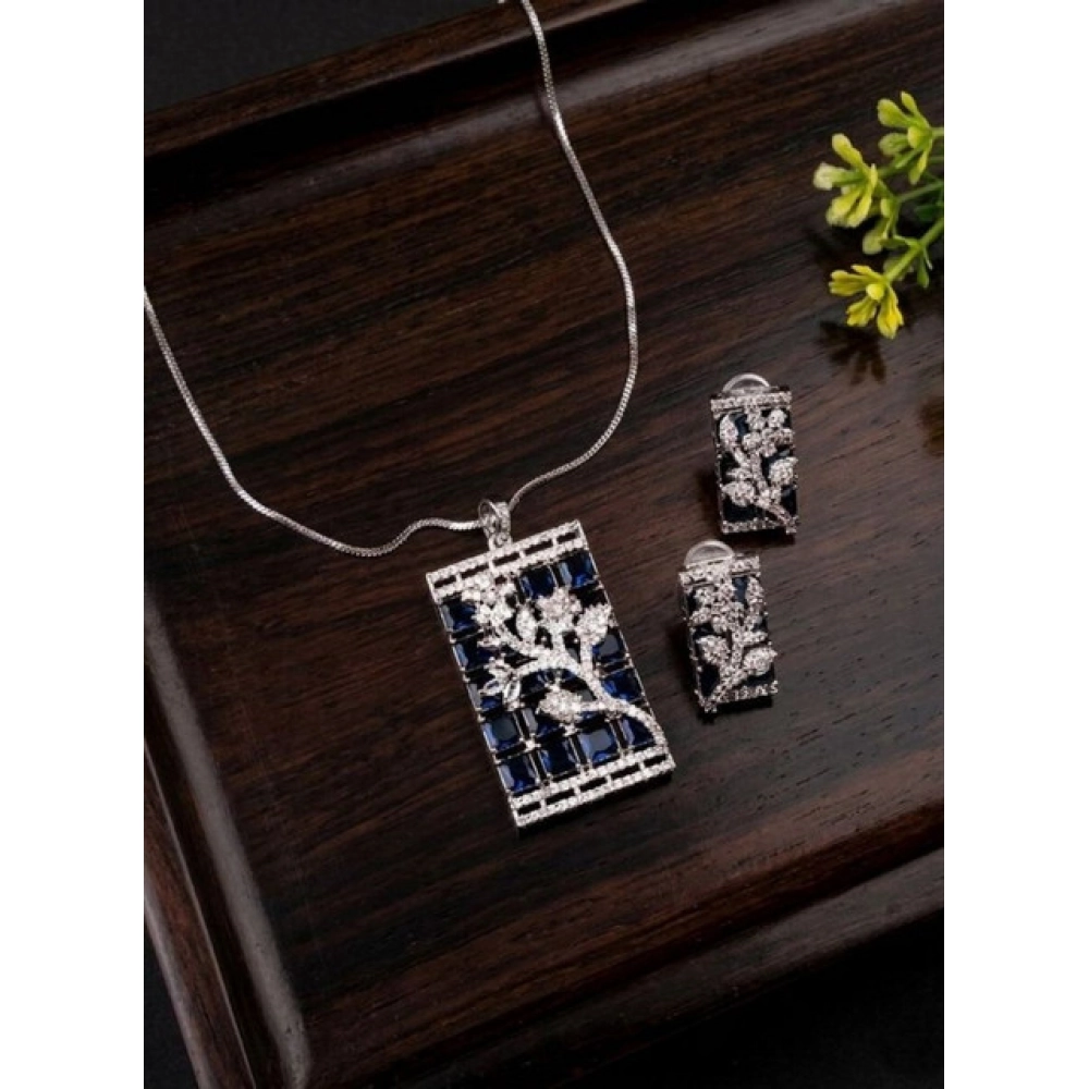 Generic Women's Brass Silver Plated Pendant Set (Blue) Generic Women's Brass Silver Plated Pendant Set (Blue)