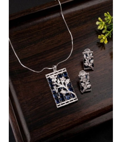Generic Women's Brass Silver Plated Pendant Set (Blue)