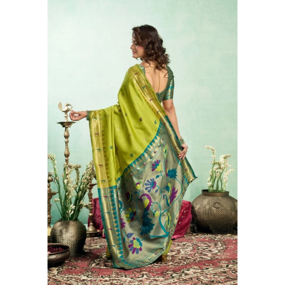 Generic Women's Silk Blend Woven Saree With Unstitched Blouse 5.5 Mtr (Lime)