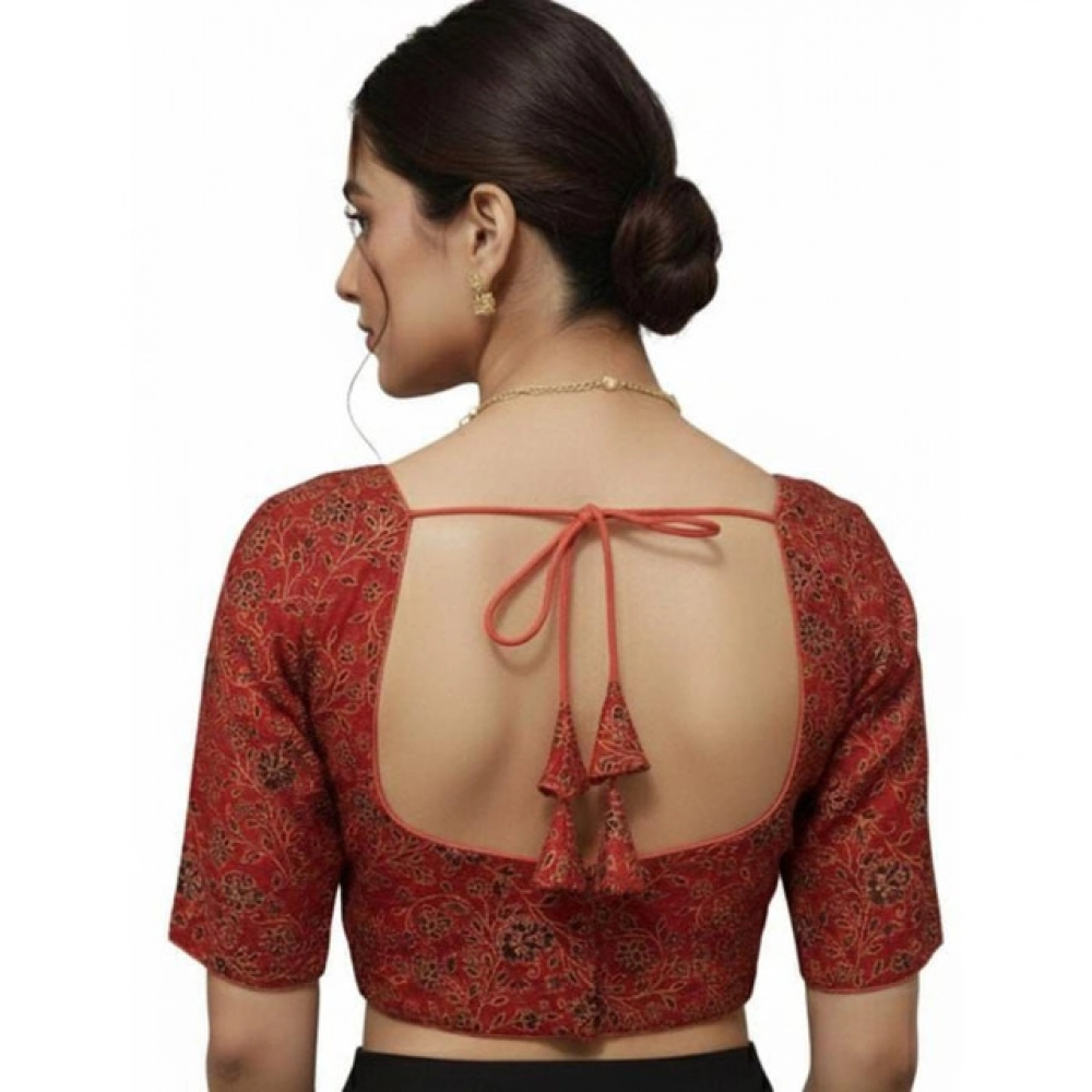 Generic Women's Ajrakh Cotton Round Neck Padded Blouse (Red, 38 Ready Size (Self-Alterable 36–40) Generic Women's Ajrakh Cotton Round Neck Padded Blouse (Red, 38 Ready Size (Self-Alterable 36–40)