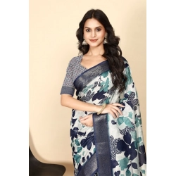 Generic Women's Cotton Silk Floral Printed Saree With Unstitched Blouse 5.5Mtr (Multicolor)
