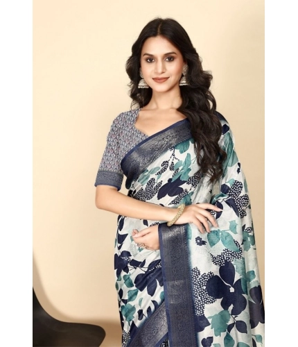 Generic Women's Cotton Silk Floral Printed Saree With Unstitched Blouse 5.5Mtr (Multicolor)