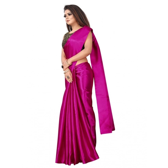 Generic Women's Satin Printed Saree With Unstitched Blouse 5.5Mtr (Rani)