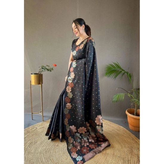 Generic Women's Soft Litchi Silk Jacquard Work Saree With Unstitched Blouse 5.5Mtr (Black) Generic Women's Soft Litchi Silk Jacquard Work Saree With Unstitched Blouse 5.5Mtr (Black)