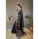 Generic Women's Soft Litchi Silk Jacquard Work Saree With Unstitched Blouse 5.5Mtr (Black)