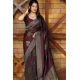 Generic Women's Litchi silk Printed Saree With Unstitched Blouse (Maroon)