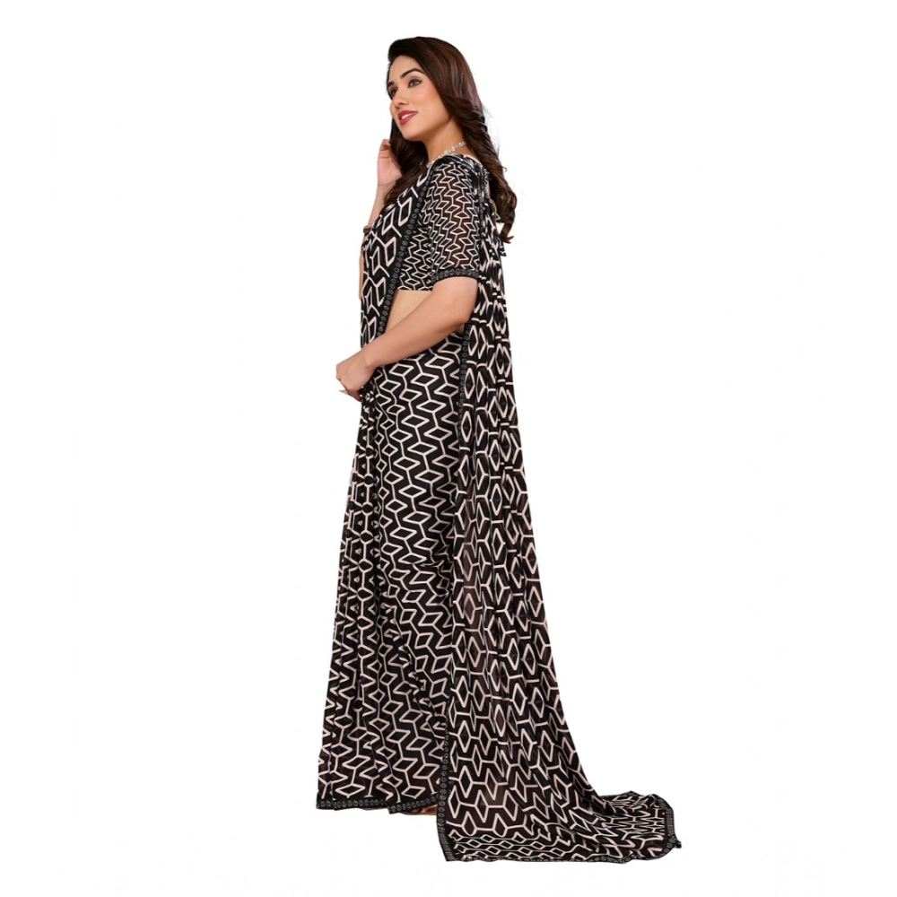 Generic Women's Georgette Printed Saree With Unstitched Blouse 5.5Mtr (Black) Generic Women's Georgette Printed Saree With Unstitched Blouse 5.5Mtr (Black)