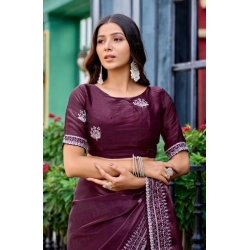 Generic Women's Faux Shimmer Floral Embroidery Ready to wear Saree With Unstitched Blouse 5.5Mtr (Maroon)