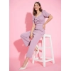 Generic Women's Polyester Lycra Solid Puff Sleeve Jumpsuit (Lavender)