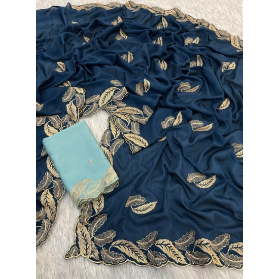 Generic Women's Chiffon Embroidered Saree With Unstitched Blouse 5.5Mtr (Blue) Generic Women's Chiffon Embroidered Saree With Unstitched Blouse 5.5Mtr (Blue)