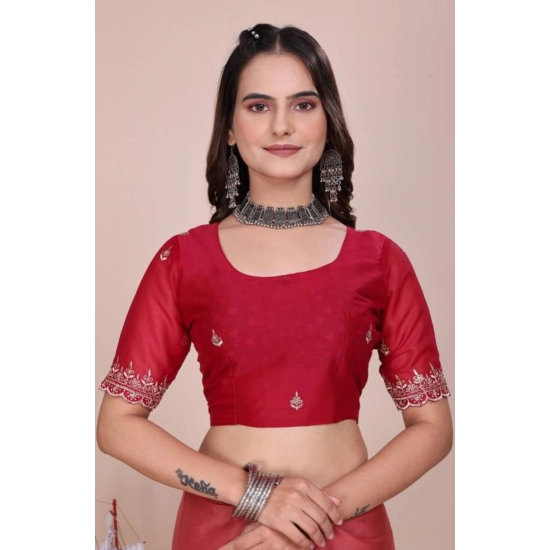 Generic Women's Georgette Embellished Saree With Unstitched Blouse 5.5Mtr (Coral Red) Generic Women's Georgette Embellished Saree With Unstitched Blouse 5.5Mtr (Coral Red)