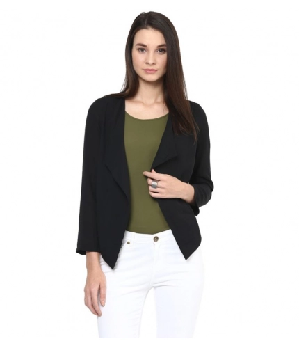 Generic Women's Polyester Solid Long Sleeves Blazer (Black)
