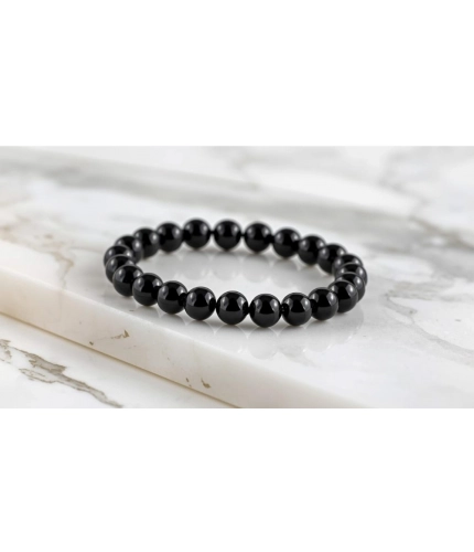 Generic Natural Crystal 8mm Black Tourmaline Bracelet (Black)