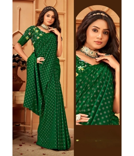 Generic Women's Printed Brasso Saree With Unstitched Blouse (Green, 5-6 Mtrs) Generic Women's Printed Brasso Saree With Unstitched Blouse (Green, 5-6 Mtrs)