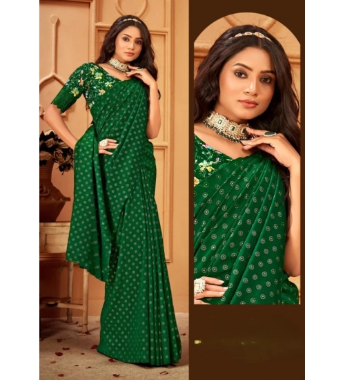 Generic Women's Printed Brasso Saree With Unstitched Blouse (Green, 5-6 Mtrs)