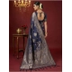 Generic Women's Silk Blend Printed Saree With Unstitched Blouse 5.5Mtr (Navy Blue)