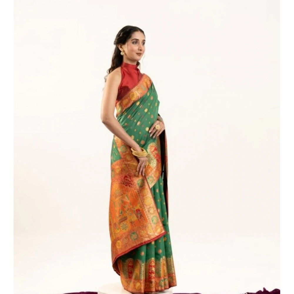 Women's Faux_Banarasi Woven Motifs Saree With Unstitched Blouse 5.5Mtr (Green)