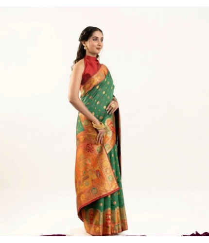 Generic Women's Faux_Banarasi Woven Motifs Saree With Unstitched Blouse 5.5Mtr (Green)