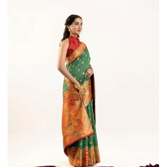 Generic Women's Faux_Banarasi Woven Motifs Saree With Unstitched Blouse 5.5Mtr (Green) Generic Women's Faux_Banarasi Woven Motifs Saree With Unstitched Blouse 5.5Mtr (Green)