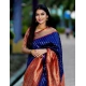 Generic Women's Litchi silk Printed Saree With Unstitched Blouse (Blue)