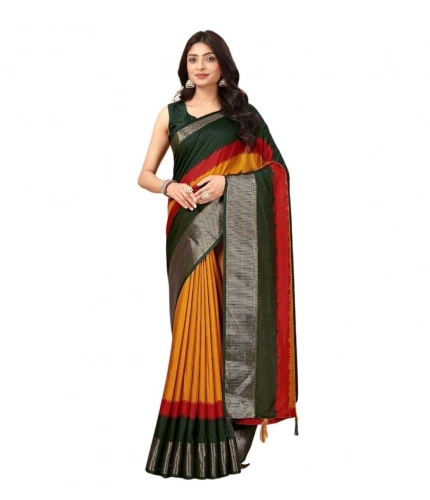 Generic Women's Cotton Silk Solid Saree With Unstitched Blouse 5.5Mtr (Multicolor)