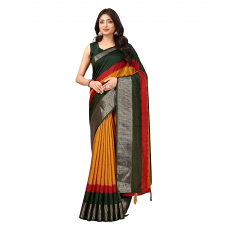 Generic Women's Cotton Silk Solid Saree With Unstitched Blouse 5.5Mtr (Multicolor)