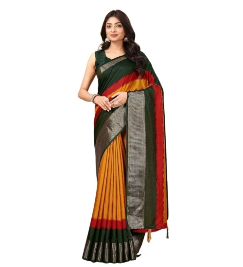 Generic Women's Cotton Silk Solid Saree With Unstitched Blouse 5.5Mtr (Multicolor)