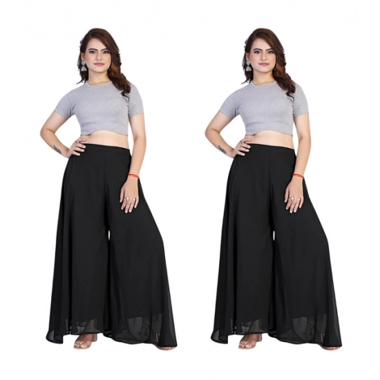 Generic Women's Pack of 2 Georgette Solid High Rise Wide Leg Flared Palazzos with Elastic Waist (Black) Generic Women's Pack of 2 Georgette Solid High Rise Wide Leg Flared Palazzos with Elastic Waist (Black)