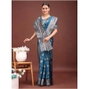 Generic Women's Banarasi Silk Printed Saree With Unstitched Blouse 5.5Mtr (Teal Blue)