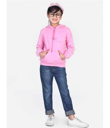 Generic Girl's Fleece Embellished Long Sleeves Sweatshirt (Light Pink)