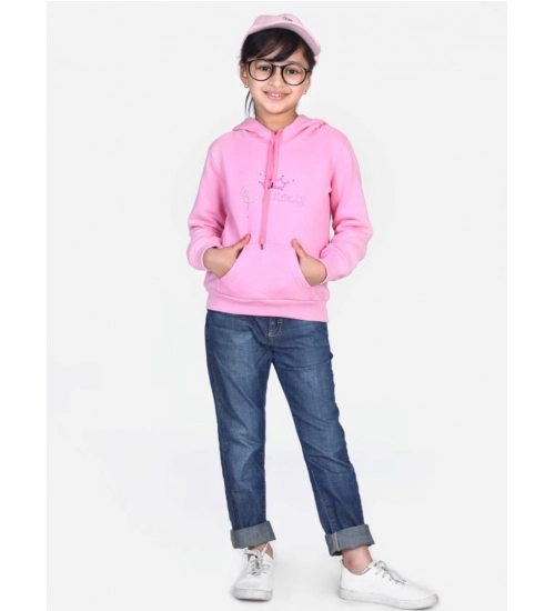 Generic Girl's Fleece Embellished Long Sleeves Sweatshirt (Light Pink)