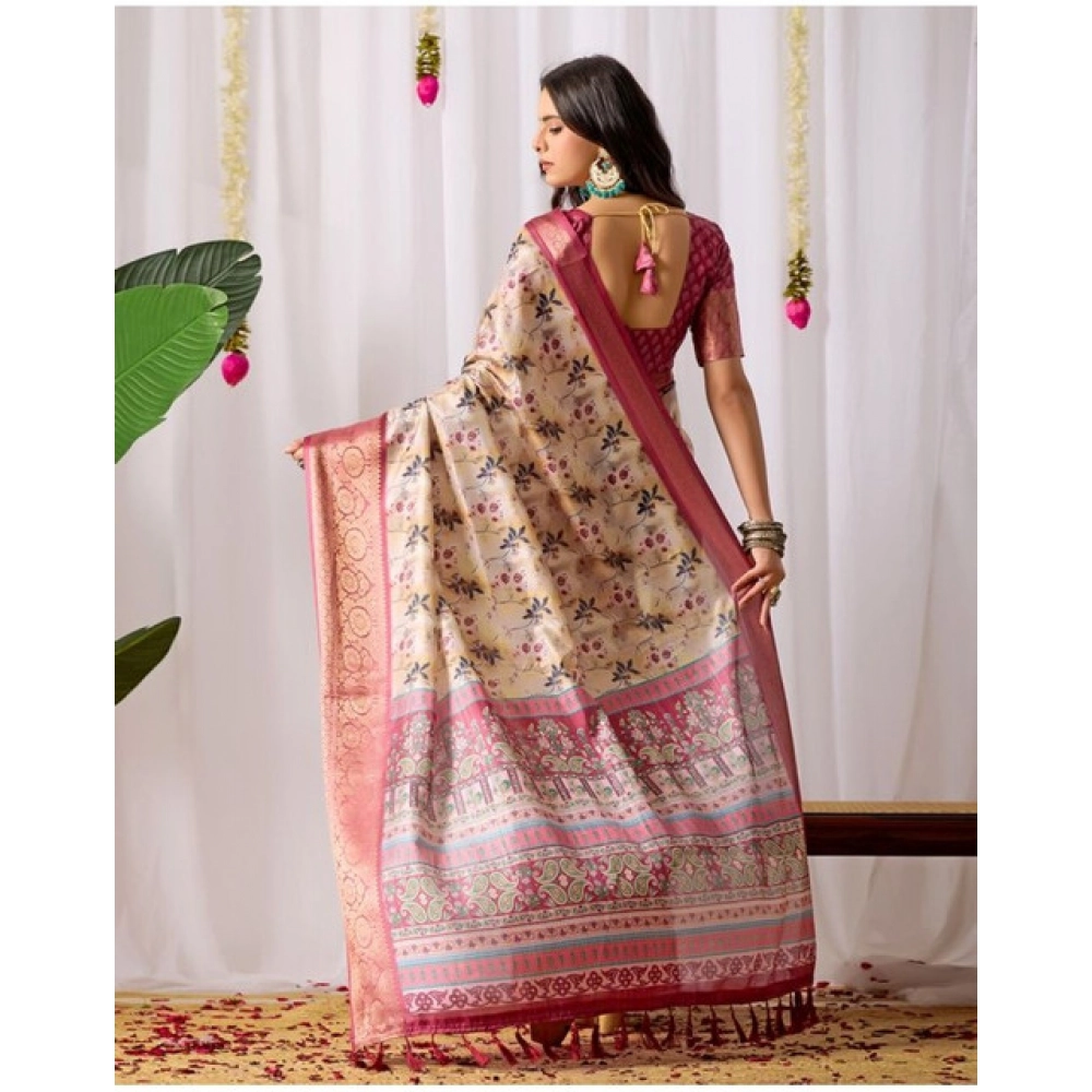 Generic Women's Faux_Banarasi_Silk Woven Saree With Unstitched Blouse 5.5Mtr (Beige)