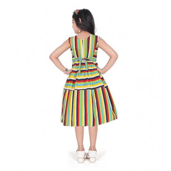 Generic Girl's Pure Cotton Striped Sleeve Less Round Neck Dress (Multicolor)