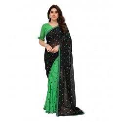 Generic Women's Georgette Printed Saree With Unstitched Blouse 5.5Mtr (Black-Green)