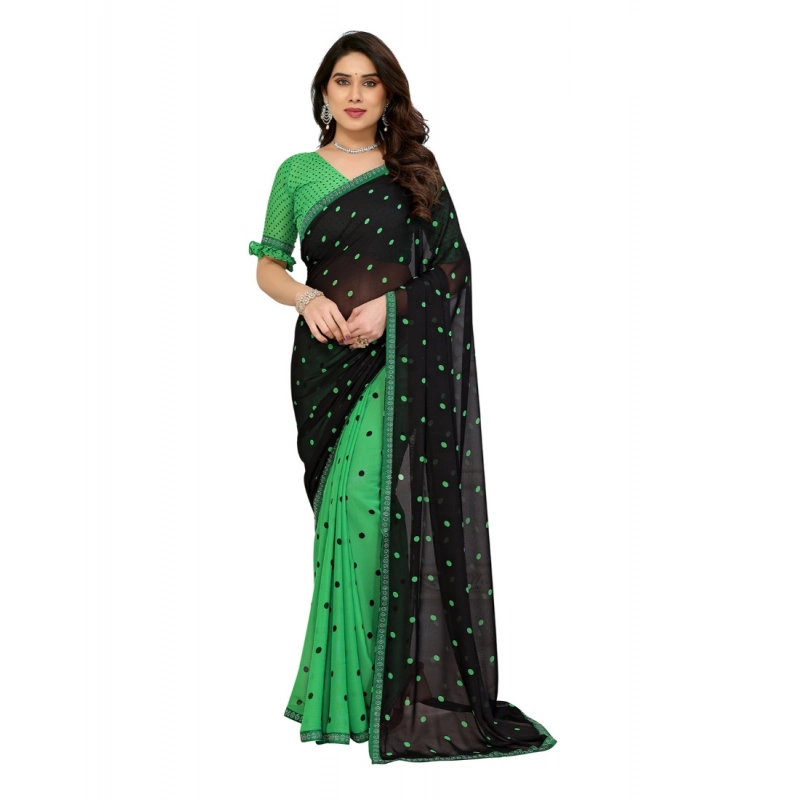 Women's Georgette Printed Saree With Unstitched Blouse 5.5Mtr (Black-Green) Women's Georgette Printed Saree With Unstitched Blouse 5.5Mtr (Black-Green)
