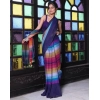Generic Women's Linen Printed Saree With Unstitched Blouse 5.5Mtr (Navy)