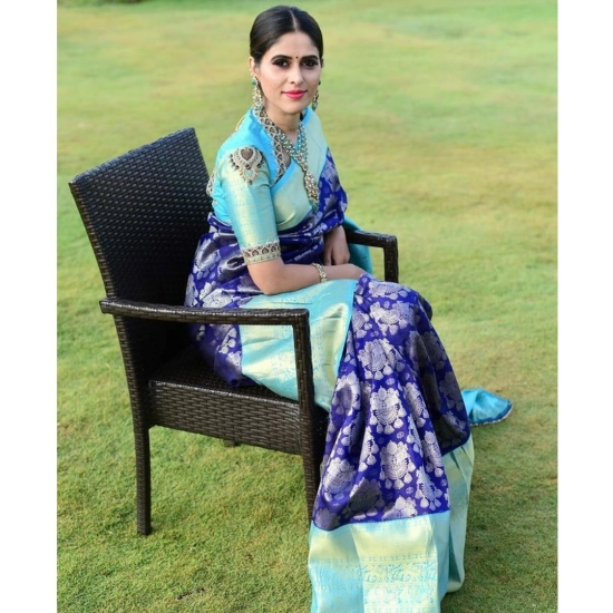 Generic Women's Soft Litchi Silk Jacquard Work Saree With Unstitched Blouse 5.5Mtr (Blue) Generic Women's Soft Litchi Silk Jacquard Work Saree With Unstitched Blouse 5.5Mtr (Blue)