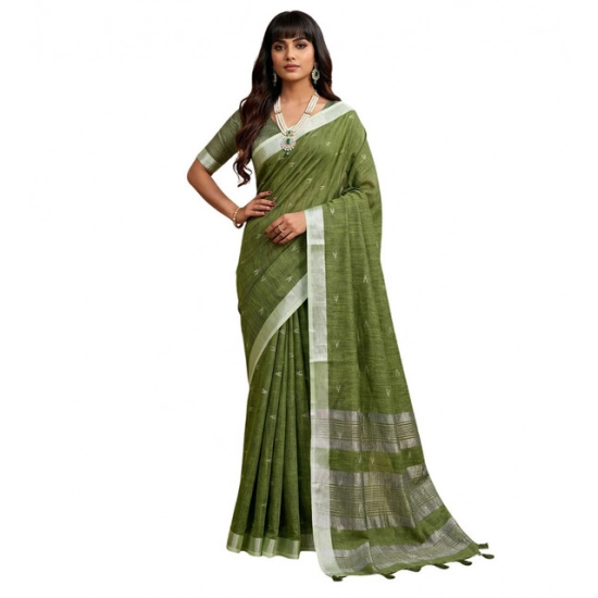 Generic Women's Linen Cotton Printed Saree With Unstitched Blouse 5.5Mtr (Green) Generic Women's Linen Cotton Printed Saree With Unstitched Blouse 5.5Mtr (Green)