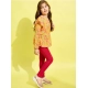 Generic Girl's Polyester Floral One Shoulder Jeggings Set (Yellow-Red)