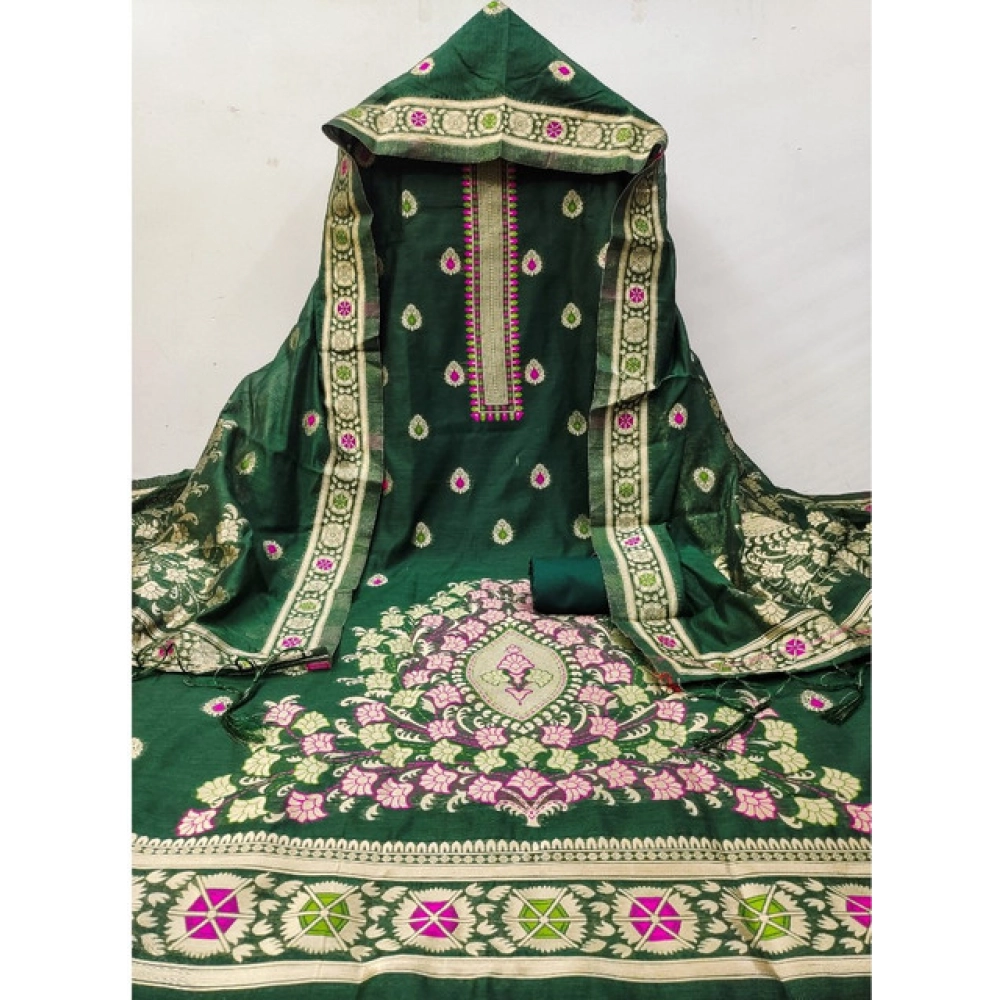Generic Women's Banarasi Silk Printed Unstitched Salwar Suit Material With Dupatta (Bottle Green, 3Mtrs) Generic Women's Banarasi Silk Printed Unstitched Salwar Suit Material With Dupatta (Bottle Green, 3Mtrs)